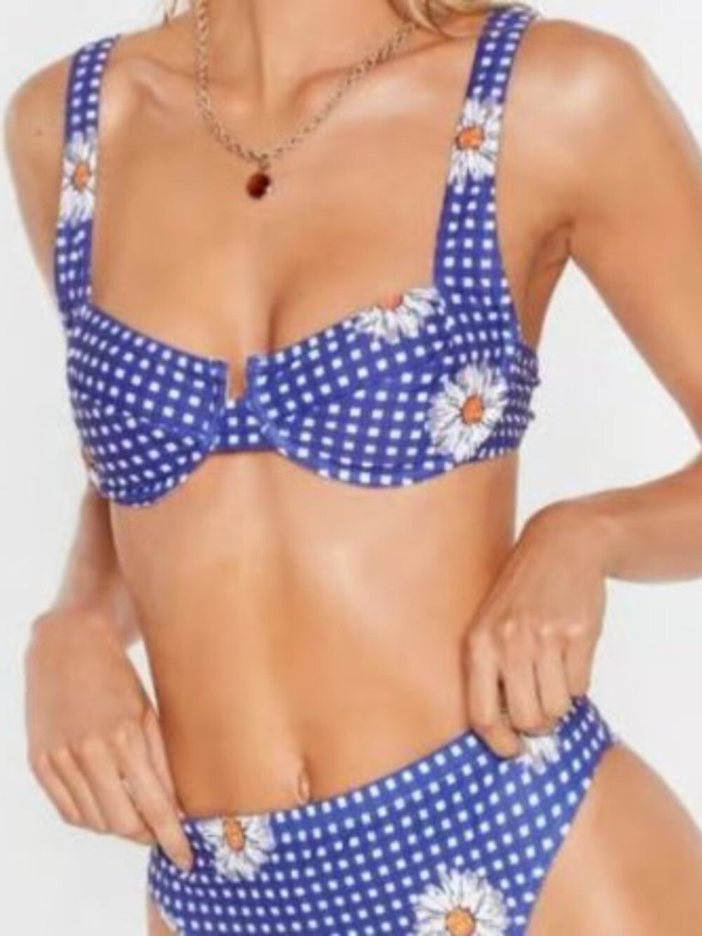 Nasty Gal NWT Sun of a Beach Floral Gingham Bikini Top - Navy Sz 6